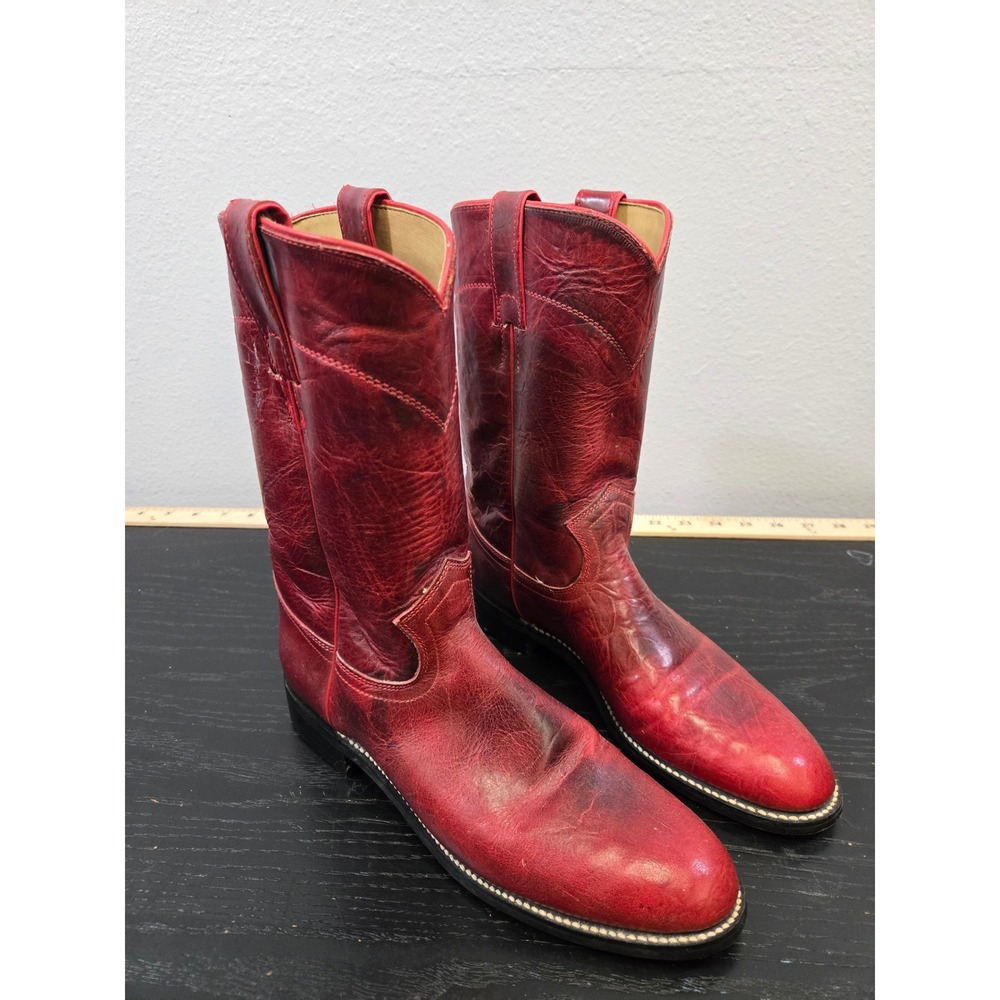 Diamond J Red Leather Western Cowgirl Pull On Cowboy Boots 31003 6.5B